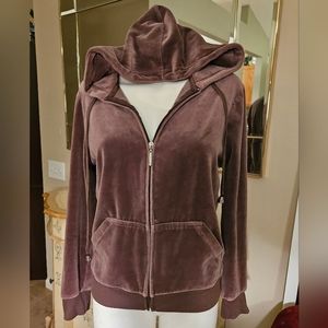 Hoodie Velour with Zipper front / Soft Plush / Brown L